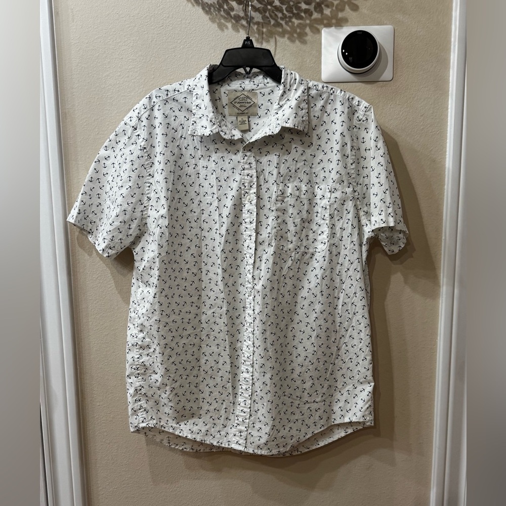 St. John's Bay Men's Short-Sleeve Button-Down Anchor Print Shirt Size XL